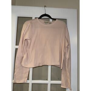 Ann Taylor Light Pink Long Sleeve Mock Neck Waffle Knit Sweater LG Cropped